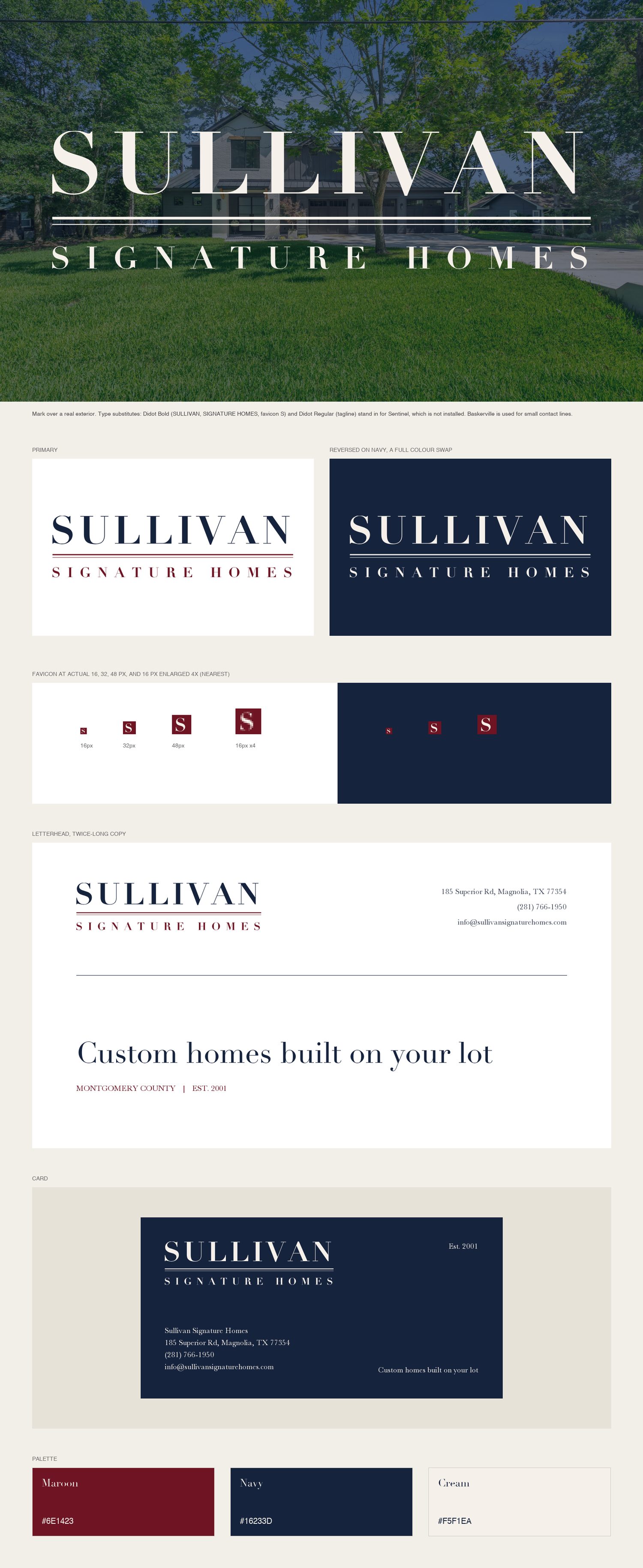Maroon #6E1423 and navy #16233D brand board